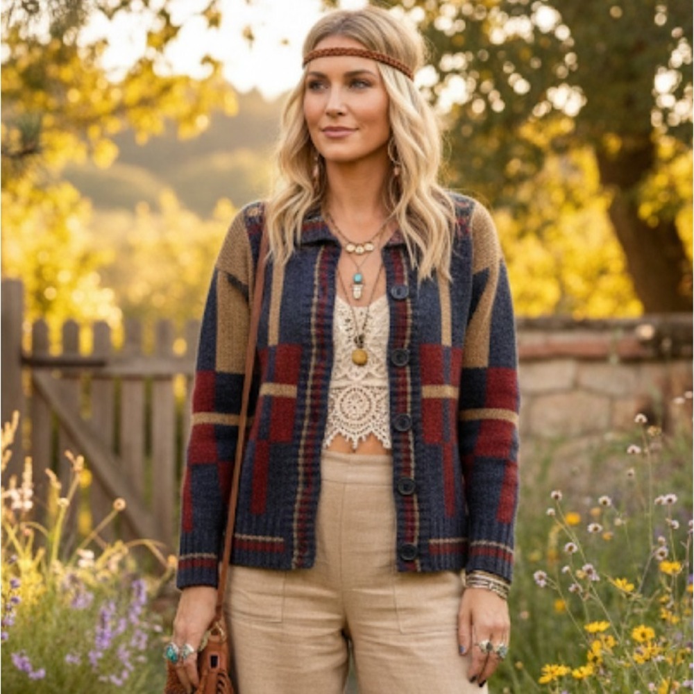 Smith‎ vintage tartan style front buttons cardigan made in Spain sz 38 M